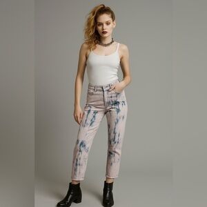 GAP Cheeky Straight Jeans 2 Tall Pink Blue Tie Dye High Rise Crop Raw Hem